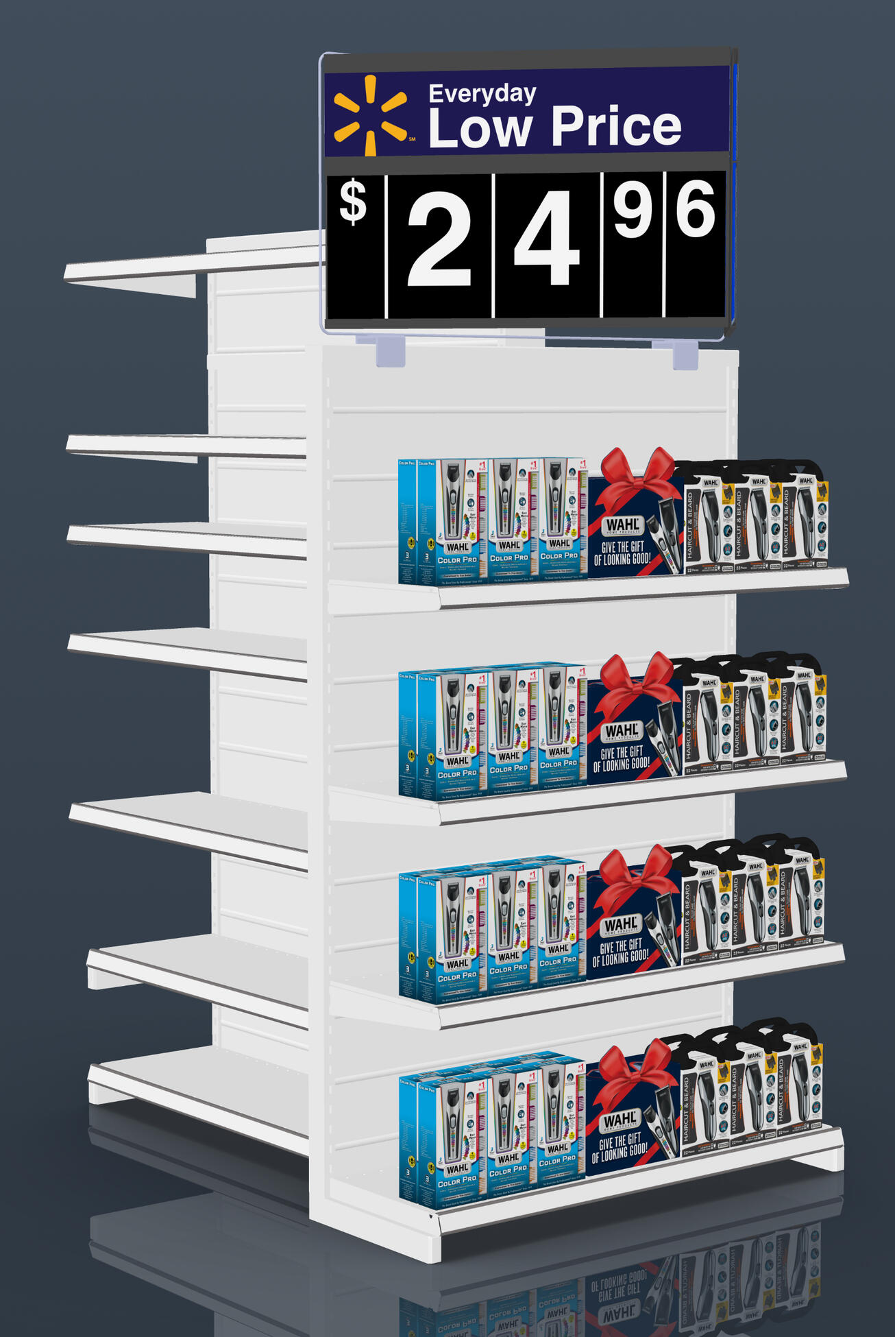 angled render of product on shelf